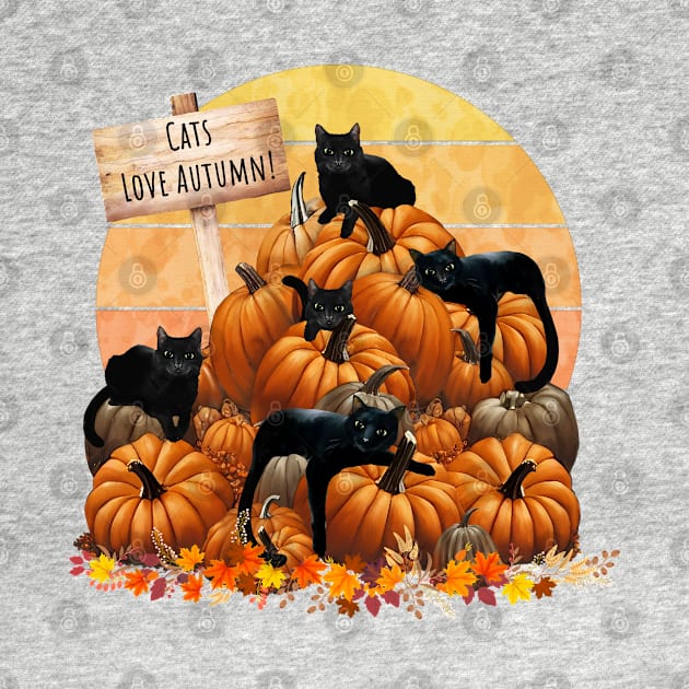 Black Cats in the Pumpkin Patch autumn with pumpkinsin and sunset, color autumn, cats love autumn by Collagedream